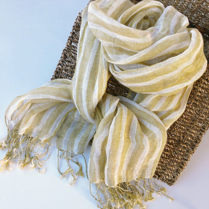 Scarvii - Yellow-And-White Striped Scarf – For Summer &amp; Stylish