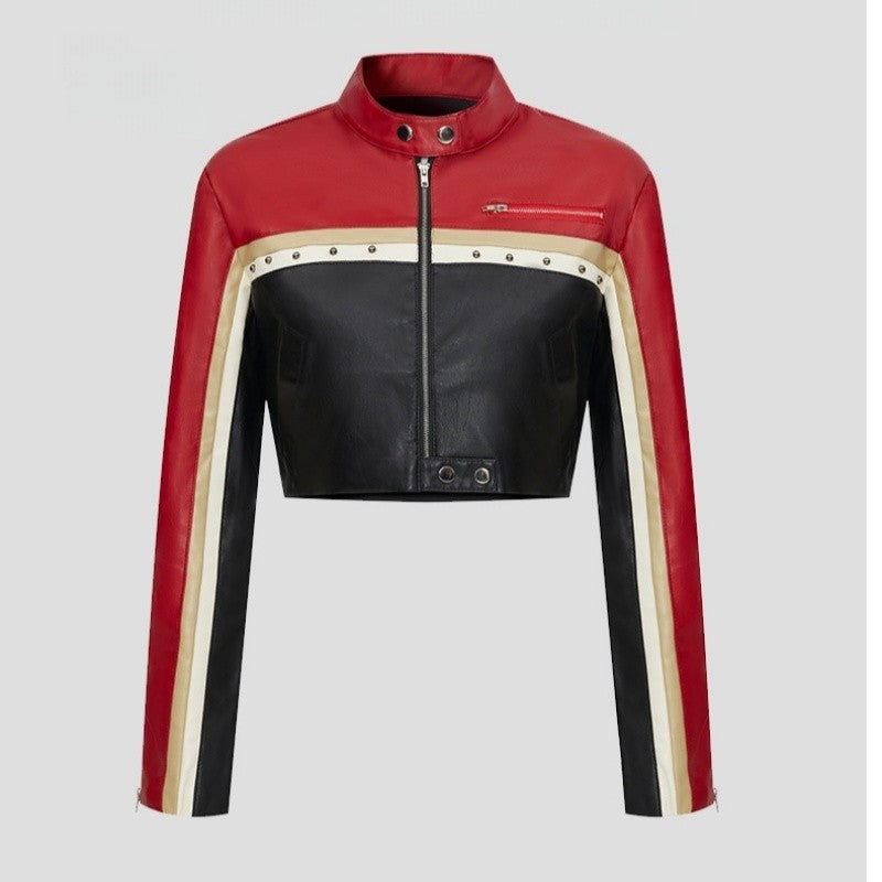 Color Block Motorcycle Jacket