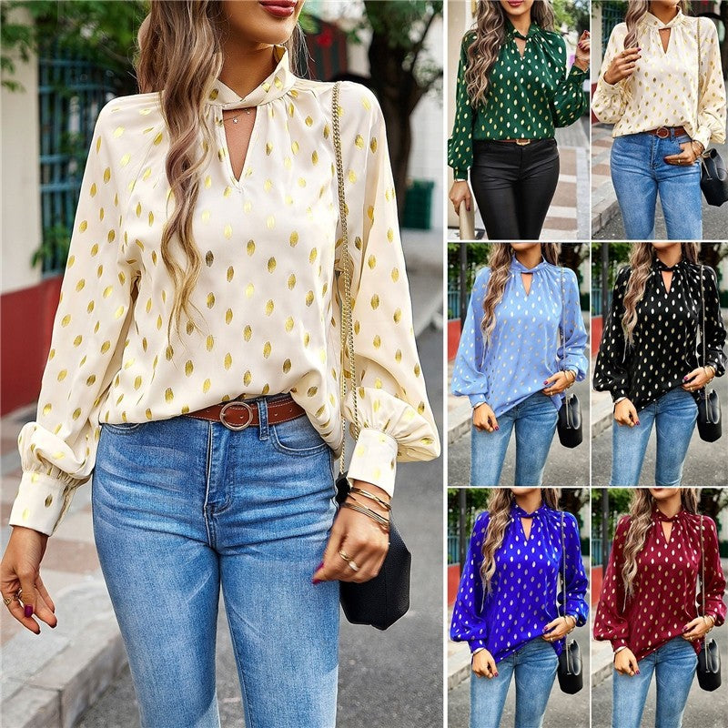 Long Sleeves Crewneck Hollow Pullover Loose Blouse