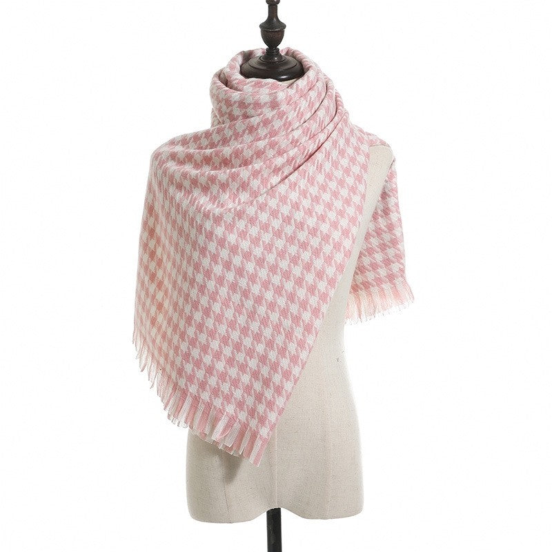 Winter Thick Houndstooth Tassel Shawl Scarf