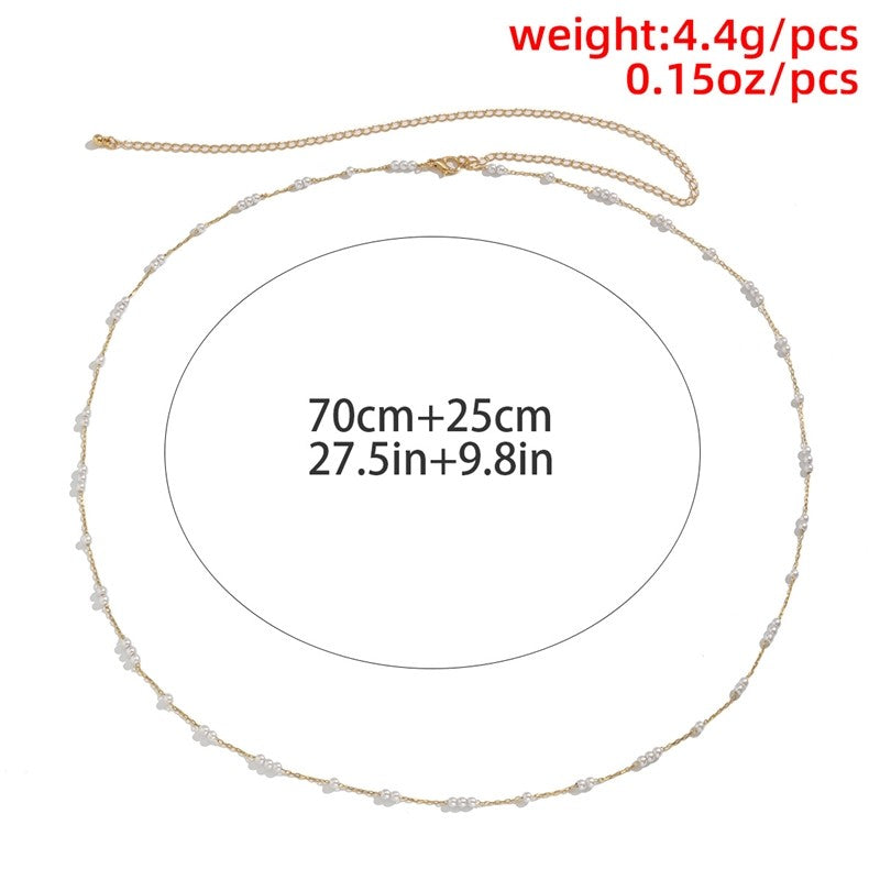 Geometric Metal Chain Body Jewelry With Pearl