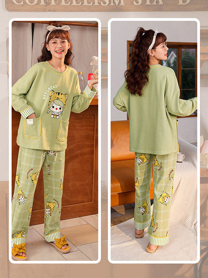 Comfortable Cartoon Printed Long Sleeve T-Shirt&Pants Pajama Set