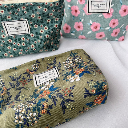 Cosbai - Corduroy Floral Cosmetic &amp; Storage Bag