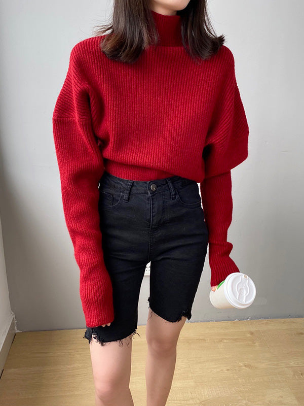 Casual Loose 6 Colors High-Neck Batwing Sleeves Sweater Top