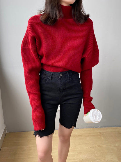 Casual Loose 6 Colors High-Neck Batwing Sleeves Sweater Top