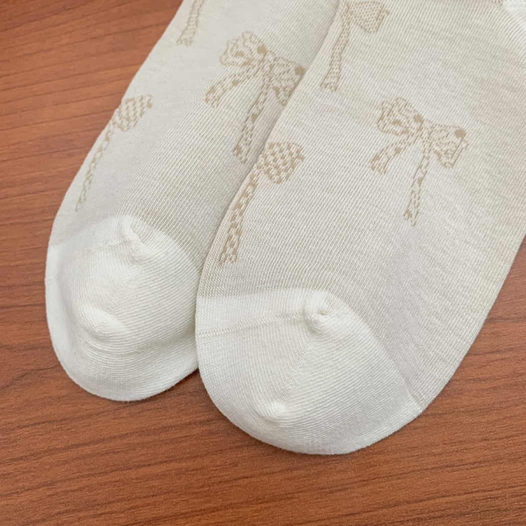 Rufia - Retro Doodle Bow Crew Socks - Sweet &amp; Stylish