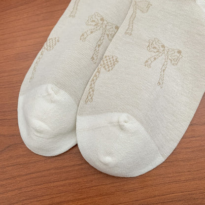Rufia - Retro Doodle Bow Crew Socks - Sweet &amp; Stylish