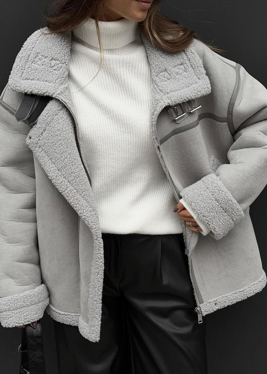 Shearling Aviator Jacket With Buckle Accents