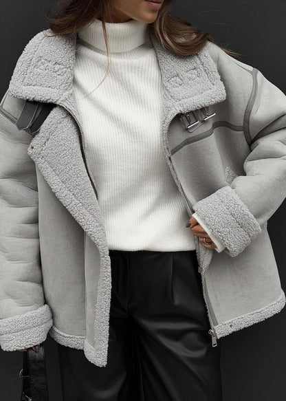 Shearling Aviator Jacket With Buckle Accents