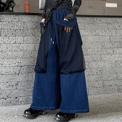 Patchwork Wide Leg Pants With Large Pockets