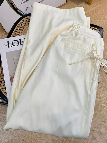 Loose Wide Leg Drawstring Pleated Solid Color Pants Trousers