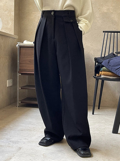 Loose Pleated Solid Color Casual Pants Bottoms