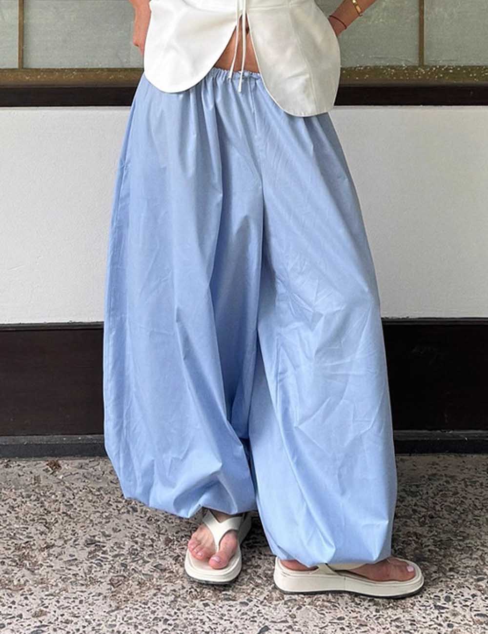 Simple Solid Color Elastic Waist Harem Pants