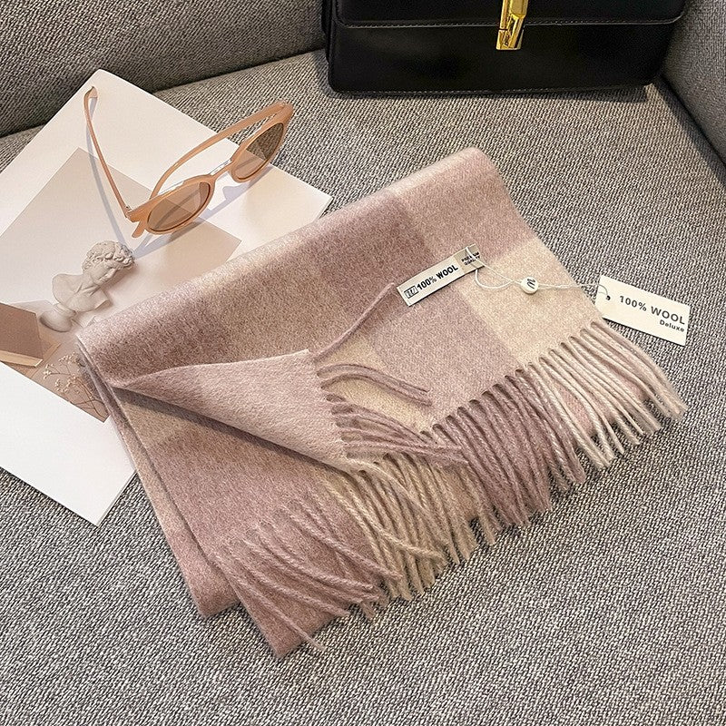 Colorblock Plaid Wool Scarf Intellectual All Match Fashion