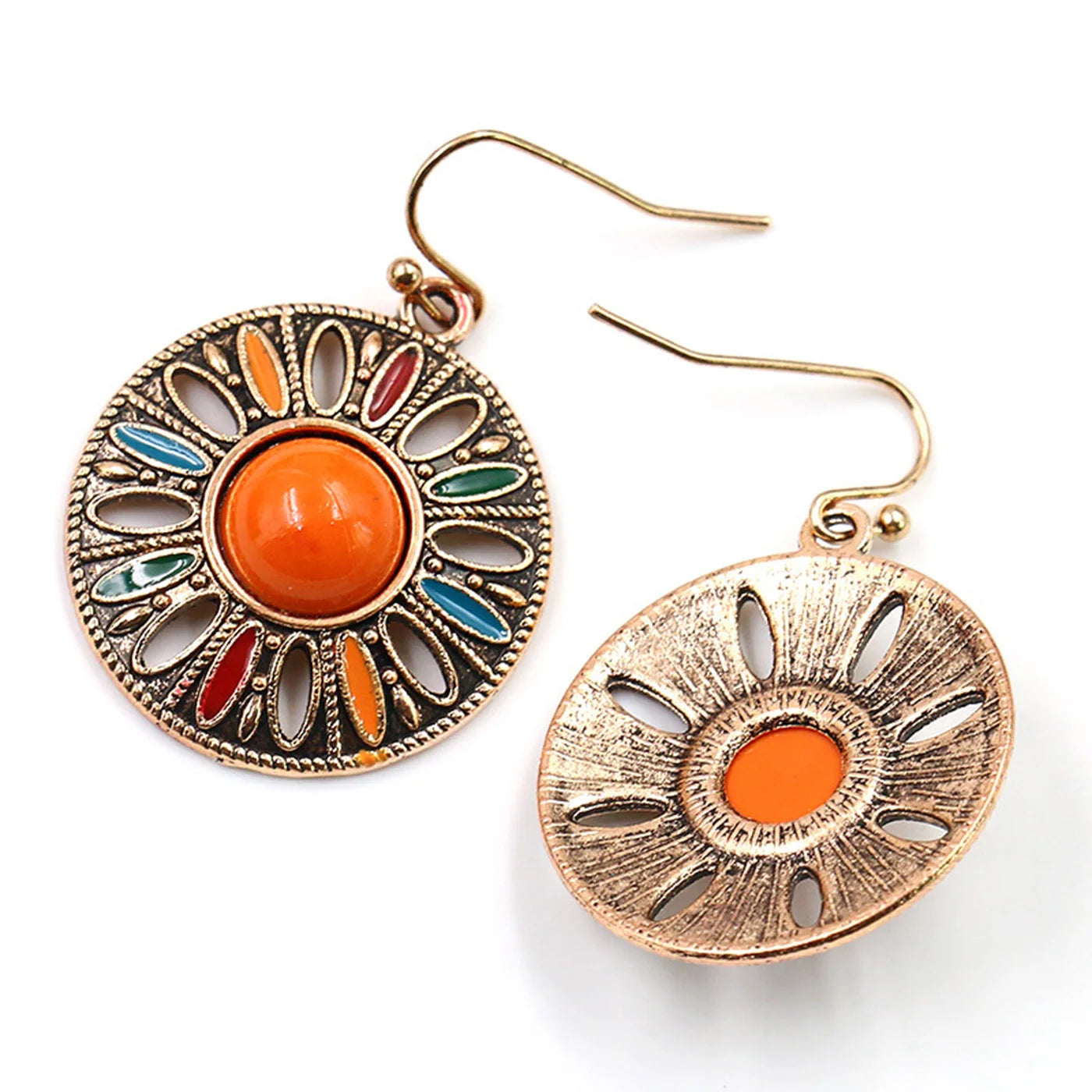 2Pcs Retro Bohemian Style Circular Geometric Women'S Earrings For Vacation And Personalized Female Accessories