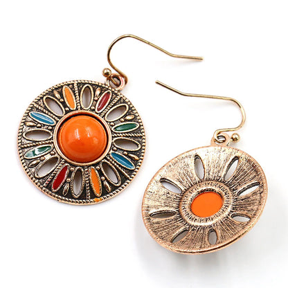 2Pcs Retro Bohemian Style Circular Geometric Women'S Earrings For Vacation And Personalized Female Accessories