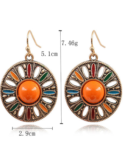2Pcs Retro Bohemian Style Circular Geometric Women'S Earrings For Vacation And Personalized Female Accessories