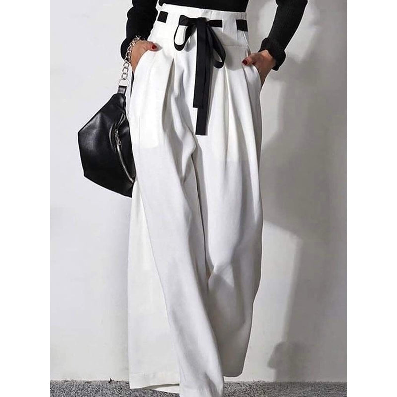 High Waisted Loose Drawstring Pleated Cotton Pants