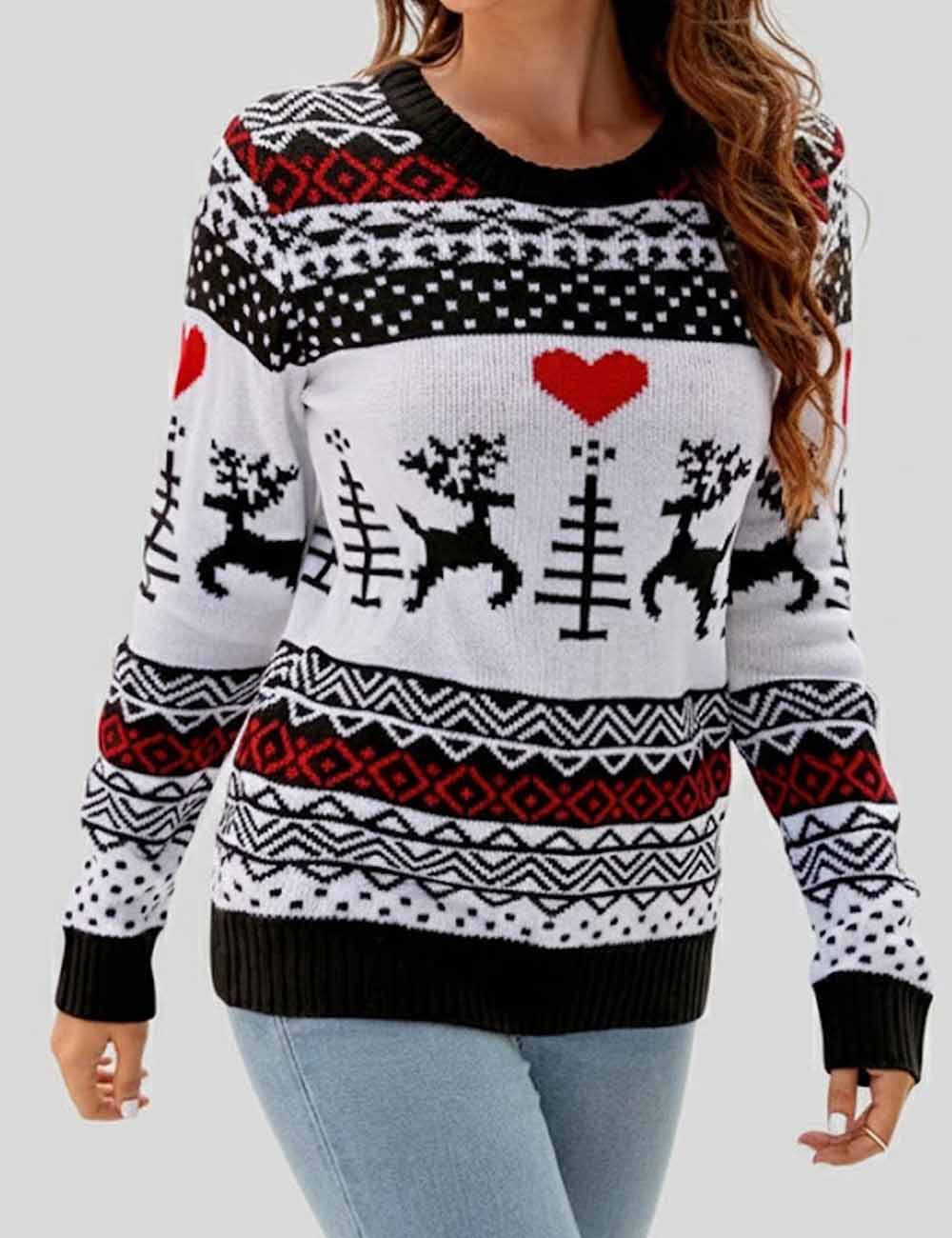 Simple Jacquard Knit Slouchy Christmas Sweater
