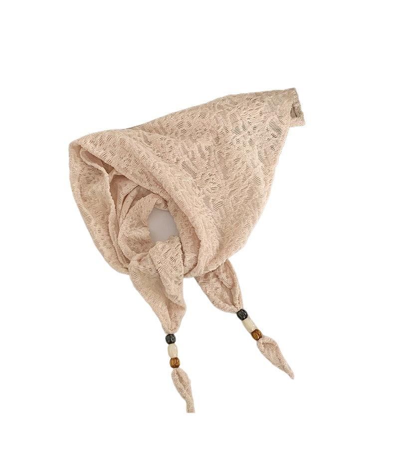 Scarvii - Korean Style Scarf Shawl with Wood Bead Trim