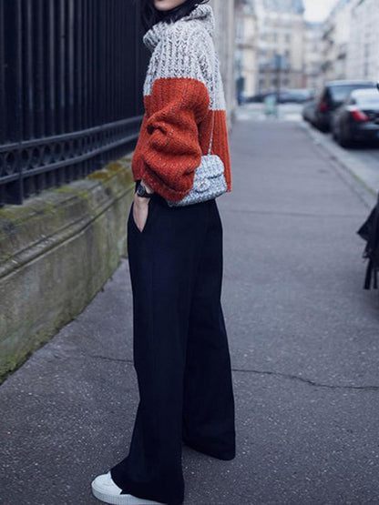 Casual Split-Joint High Neck Sweater
