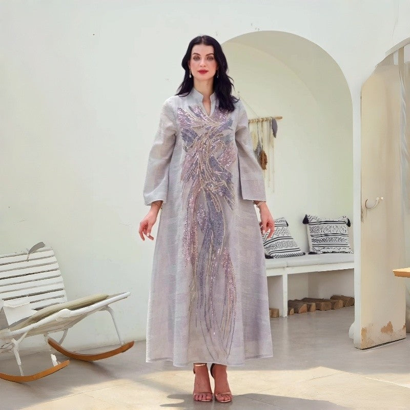Muslim Abaya Dress With Beaded Net