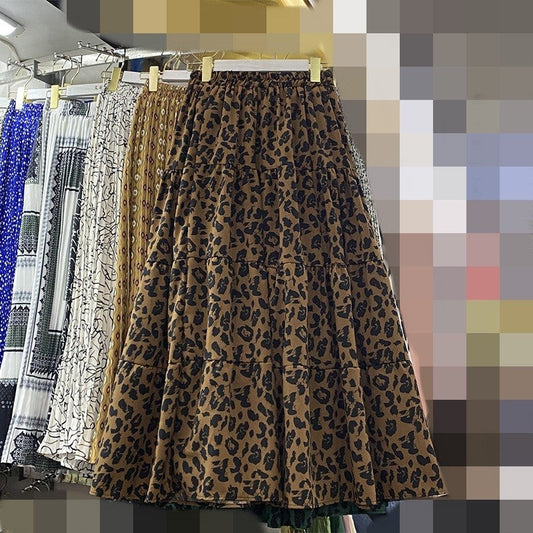 High Waist Leopard Print A-Line Skirt