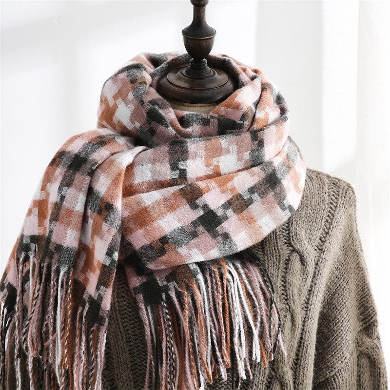 Fashion Mid-Length Imitated Cashmere Tassled Shawl Scarf