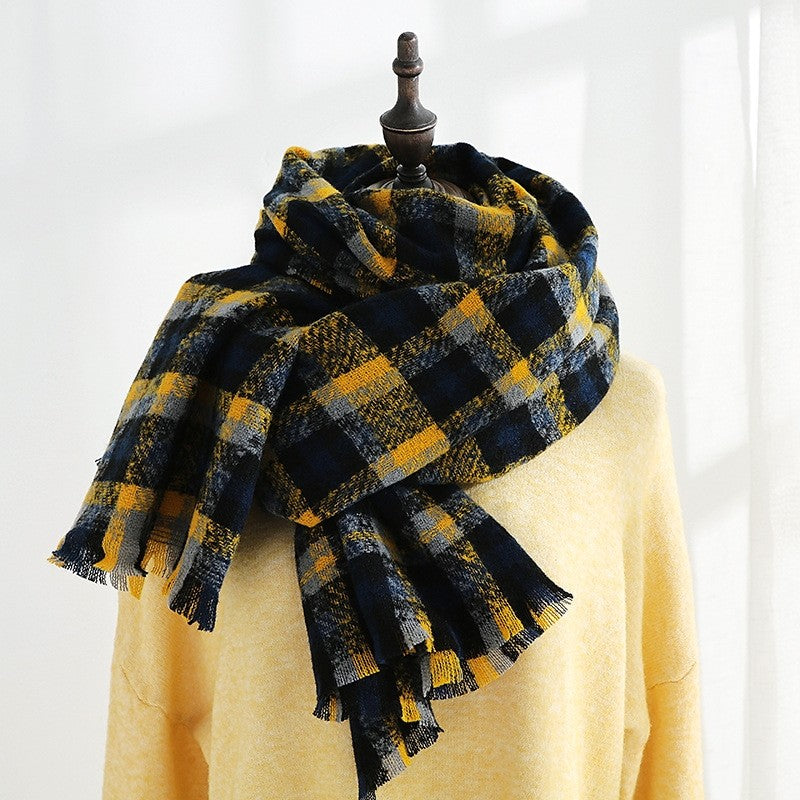 Warm Imitated Cashmere Plaid Print Shawl Scarf