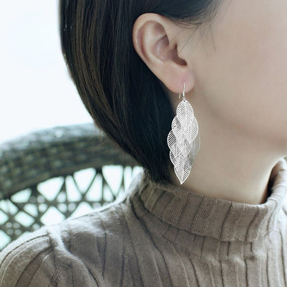 S925 Silver Literary Fresh Leaf Earrings Ethnic Style Ear Clips