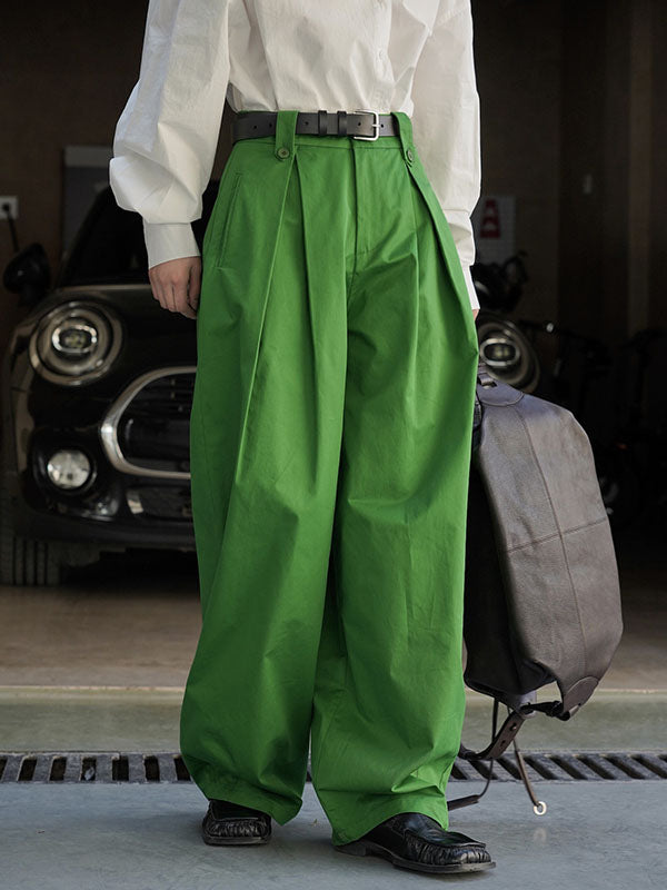 High Waisted Loose Pleated Solid Color Casual Pants Bottoms Trousers