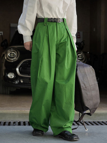 High Waisted Loose Pleated Solid Color Casual Pants Bottoms Trousers