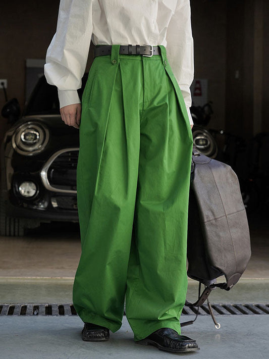 High Waisted Loose Pleated Solid Color Casual Pants Bottoms Trousers