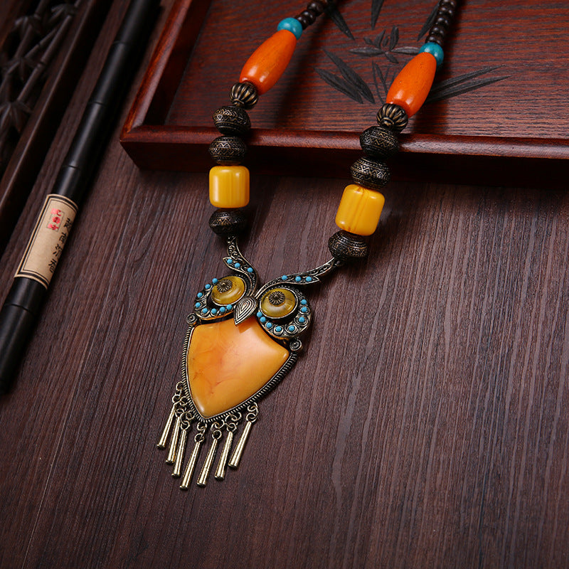 Tibetan Ethnic Wind Wooden Beads Necklace Sweater Chain Dance Pendant