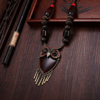 Tibetan Ethnic Wind Wooden Beads Necklace Sweater Chain Dance Pendant