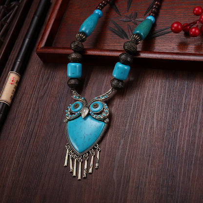 Tibetan Ethnic Wind Wooden Beads Necklace Sweater Chain Dance Pendant