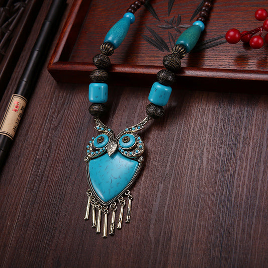 Tibetan Ethnic Wind Wooden Beads Necklace Sweater Chain Dance Pendant