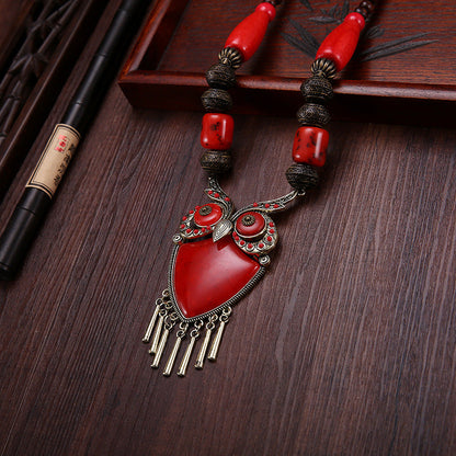 Tibetan Ethnic Wind Wooden Beads Necklace Sweater Chain Dance Pendant