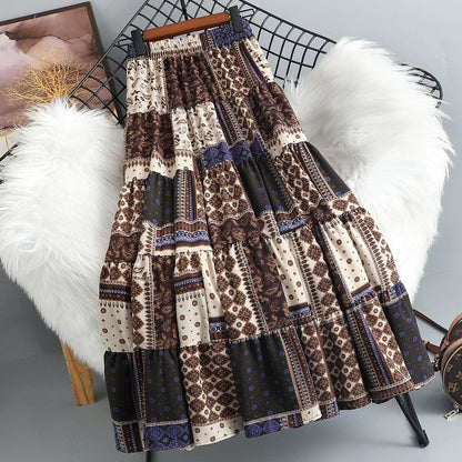A-Line Patchwork Bohemia Dress Rhinestone Long Skirts