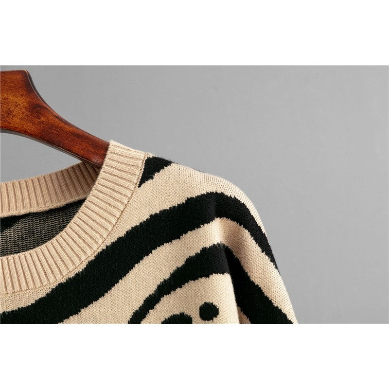Leopard Print Long Sleeve Crew Neck Loose Sweater