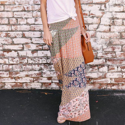 Boho Geometry Printed Elastic Waist Skirt