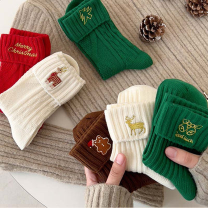 Cute Bear Embroidered Christmas Cozy Crew Socks