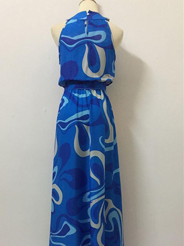 Popular Floral-Print Straps Cross Neck Sleeveless Beach Maxi Dress