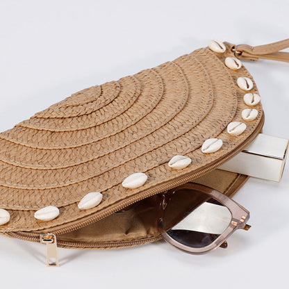 Cosbai - Straw Clutch Handheld Bag With Shell