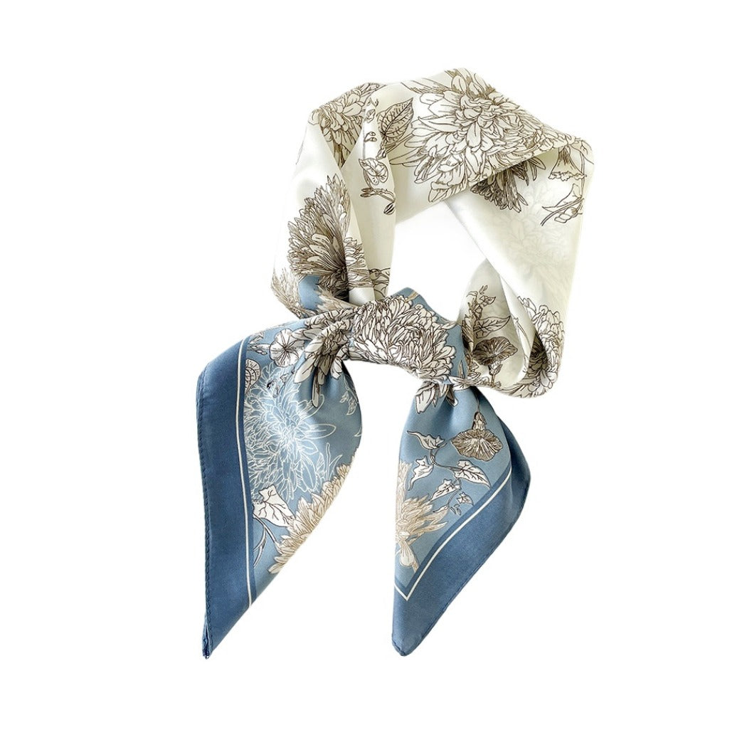 Scarvii - 27.5" Elegant Floral Print Square Scarf - Soft &amp; Delicate