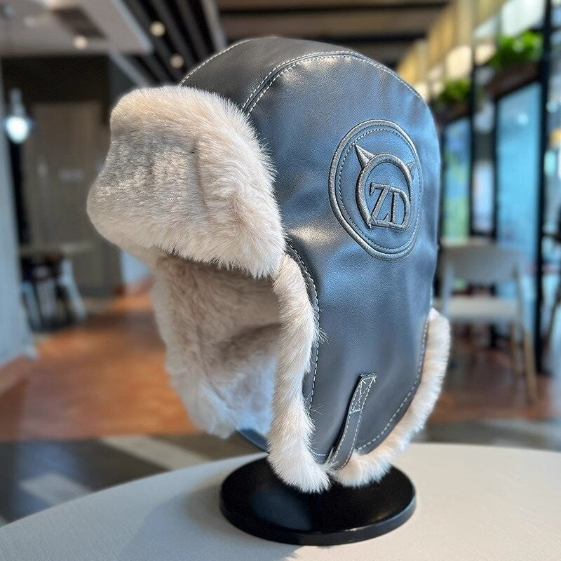 Leather Plush Spliced Lei Feng Hat