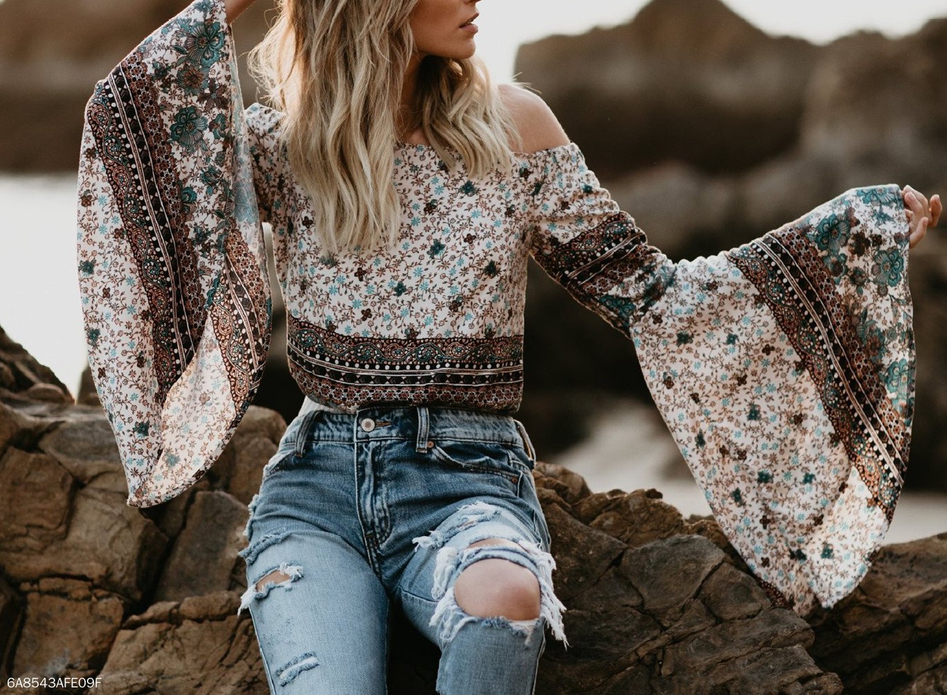 One-Letter Collared Chiffon Sleeve Top