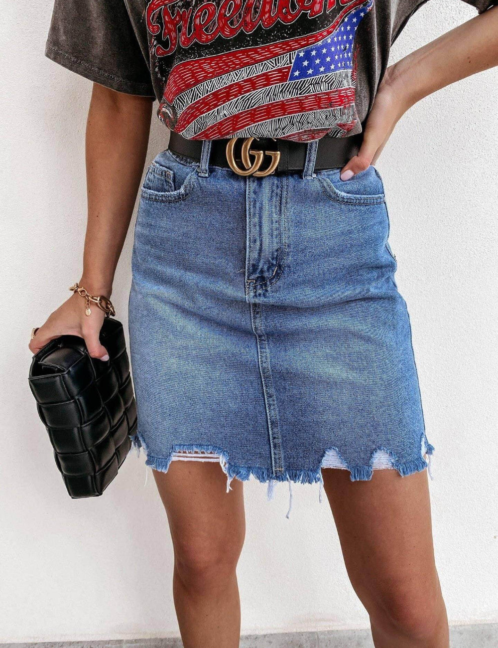 High Waist Demin Mini Skirts