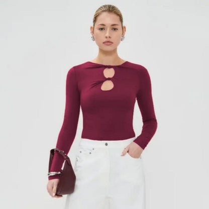 Hollow Knot Solid Long Sleeve T-Shirt
