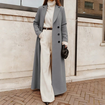 2025 Winter Women Long Wool Coat Polyester Warm Solid